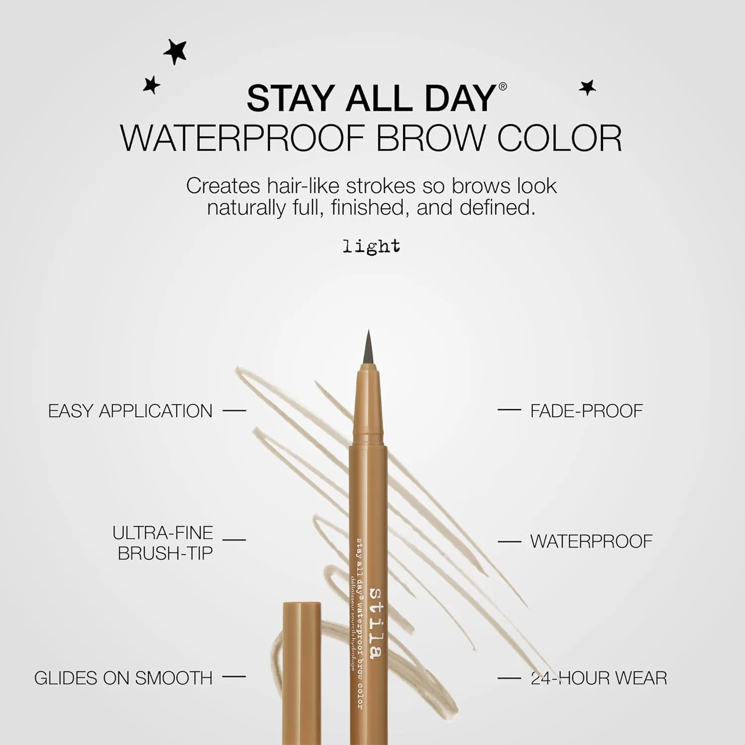 Водостойкая краска для бровей Stay All Day | Придает форму и подчеркивает брови, обеспечивает стойкий результат, тонкая кисточка для точного и легкого нанесения. Stila, Light Brown — фото 3