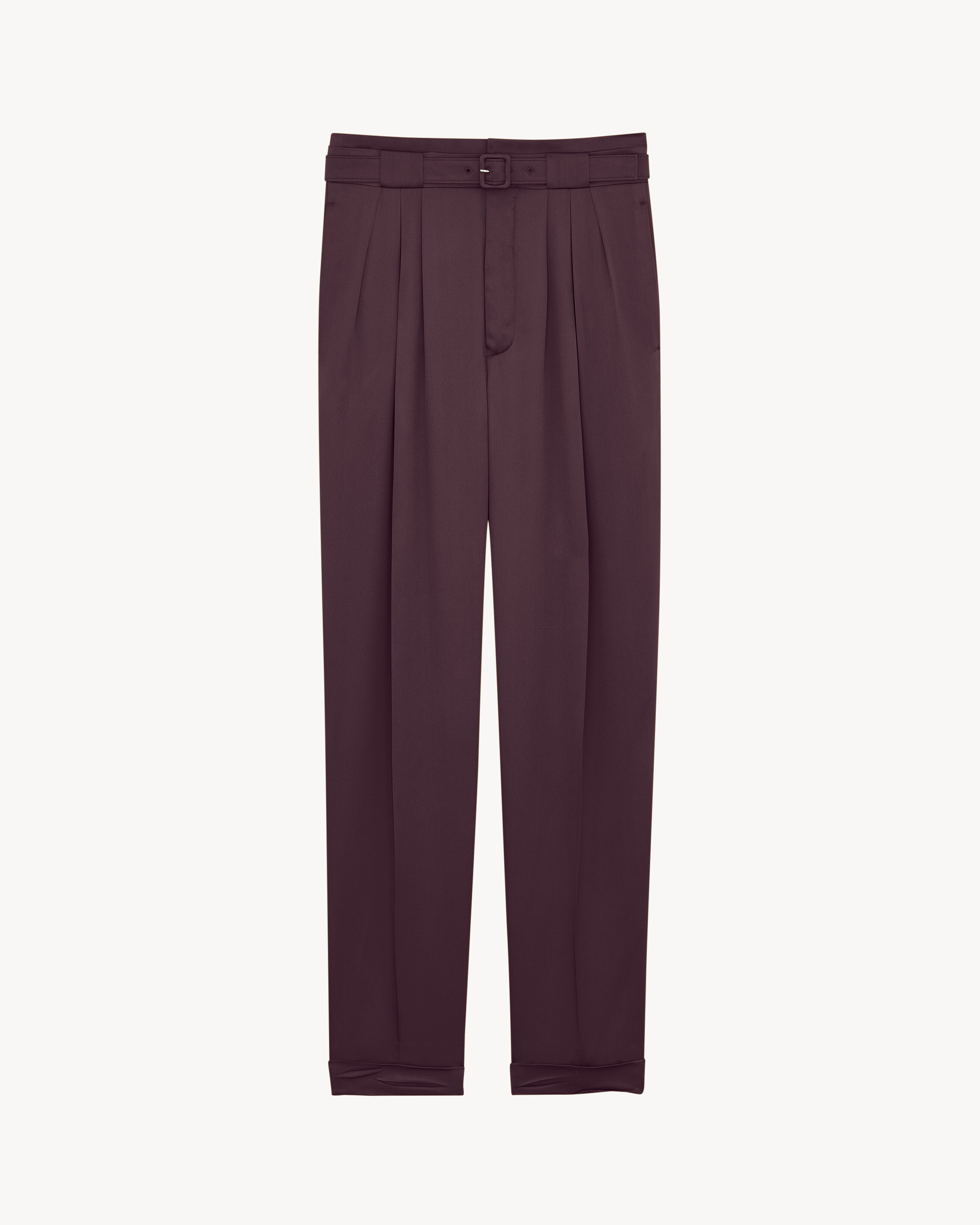 

Брюки с поясом из шелкового атласа дюшес SAINT LAURENT, фиолетовый