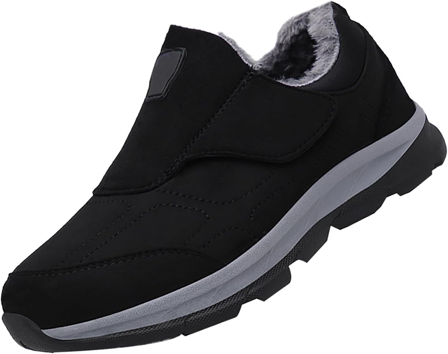 

Мужские зимние ботинки-чукка на слипоне с поддержкой свода стопы, наружной противоскользящей подошвой, меховой подкладкой, кожаные снежные лоферы для походов Generic, Black