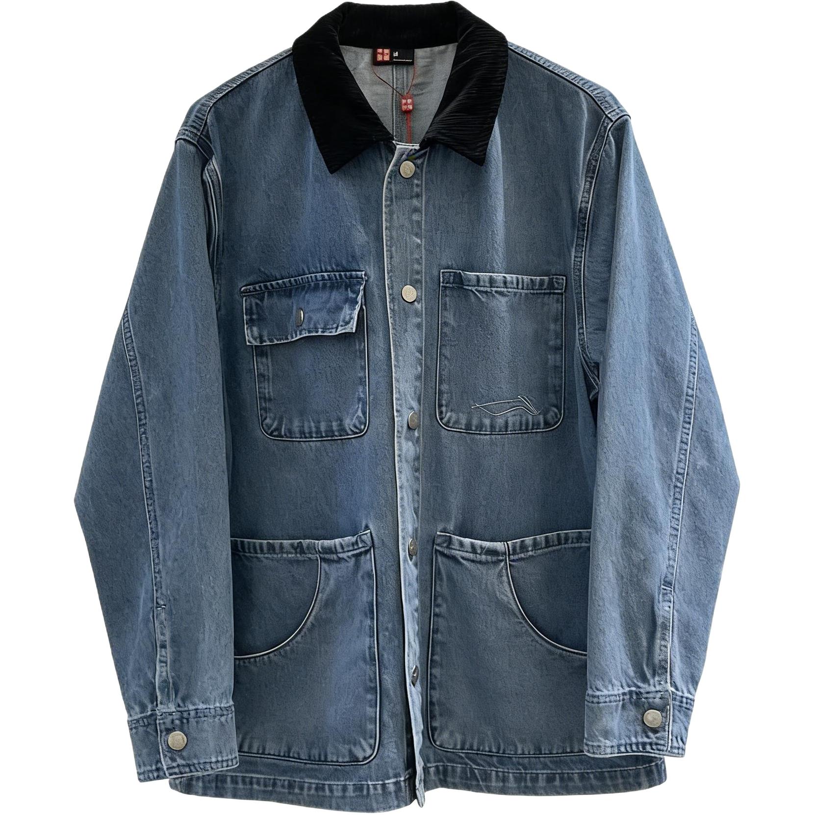 

Мужская джинсовая куртка Li Ning, светло-голубая, с отворотами, умеренно прямого кроя