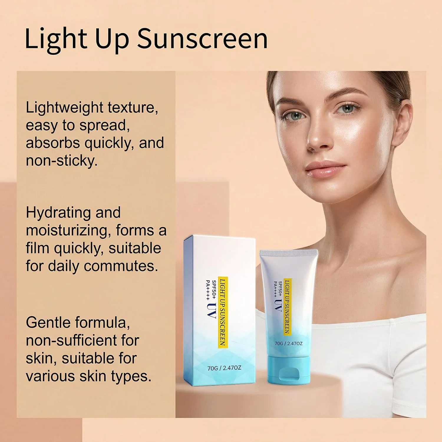 Солнцезащитный крем для лица Light Up UV SPF 50+ PA++++, 70 г Generisch, 3 — фото 4