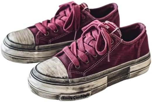 

Мужские кеды в винтажном стиле, вдохновленные уличной модой, из холщовой ткани - изношенный однотонный цвет Hhhchpm, бордовый