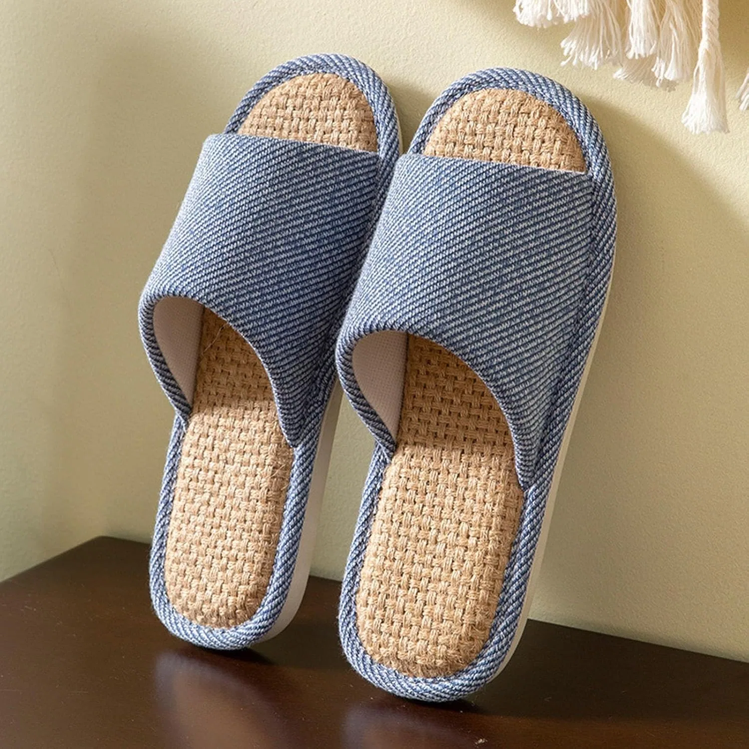 Шлепанцы Badeschuhe Damen Sandalen Herren Badelatschen Leichte Leinen Hausschuhe für Frauen Perfect für Drinnen Bequeme Schuhe für Paare Stilvolles und Gemütliches Design Generic, Marineblau — фото 2