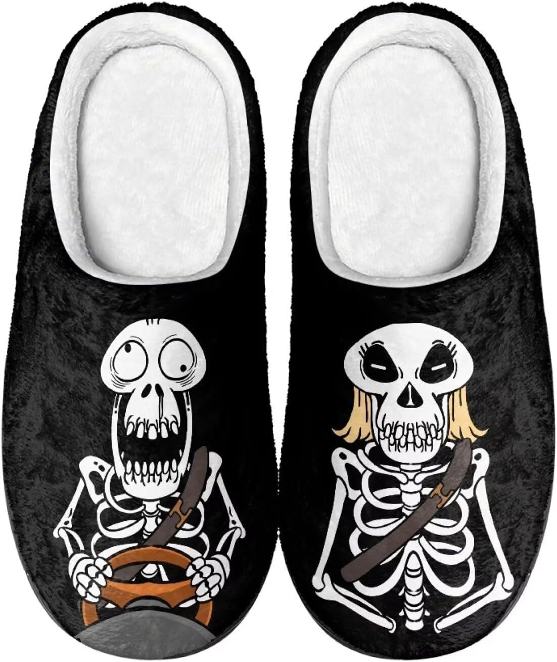 

Мужские зимние пушистые плюшевые тапочки Qoiuvncy с черепом, мягкие теплые домашние тапочки с хлопковой подошвой, противоскользящие, Skeleton Driver