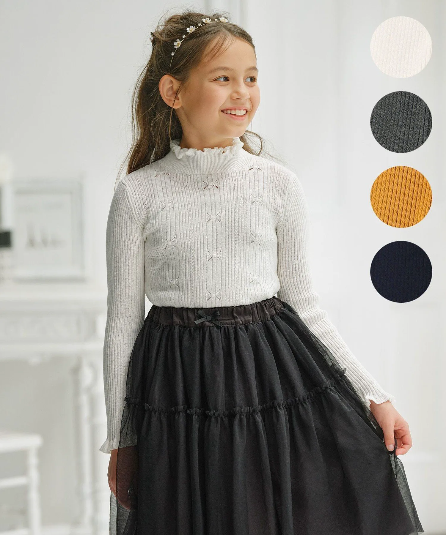 Свитер [150-160 см] Вязание в рубчик Kids Suite, Off-white [002]