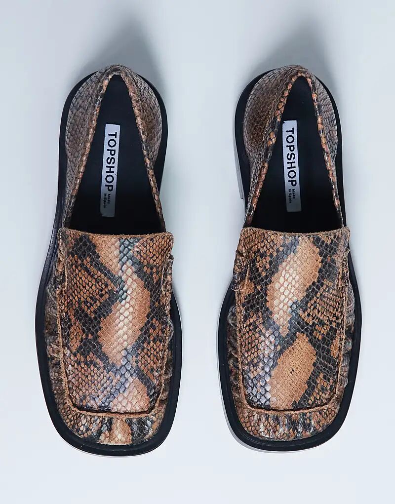 Лоферы Topshop Premium Clover из натуральной кожи с рюшами и принтом змеи — фото 3