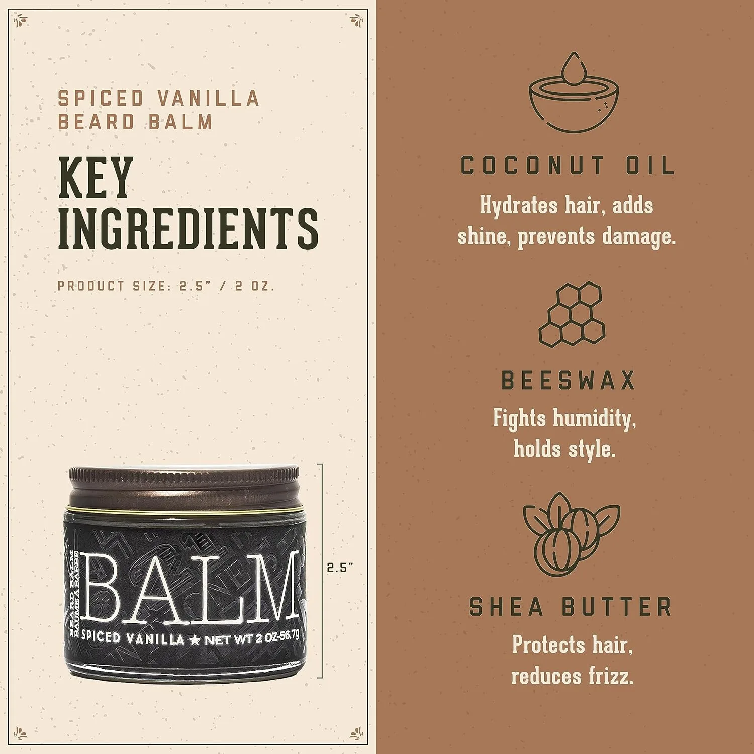 18.21 Man Made Бальзам для бороды, Spiced Vanilla, 59 мл - премиальный крем для ухода с низким блеском, кондиционирования и укладки бороды и усов 56.70 г (1 шт.) — фото 3