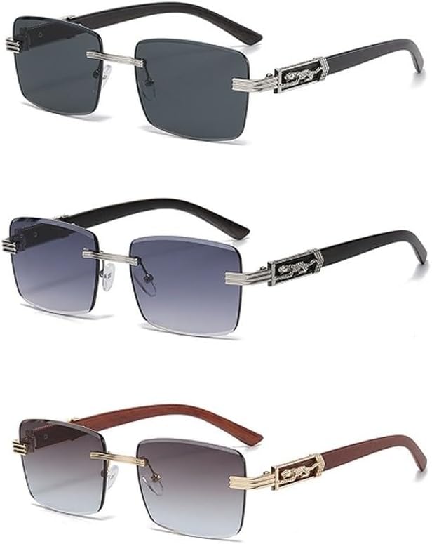 

Декоративные солнцезащитные очки с имитацией древесной текстуры и рисунком гепарда, красочные ретро-очки без оправы квадратной формы с металлическим каркасом и изображением головы леопарда GHVWYX, Black Grey Browngrey