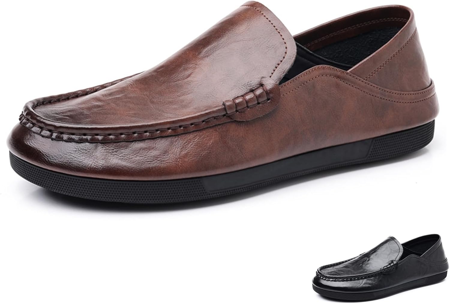 

Мужские кожаные лоферы GLBDU без шнурков, повседневные, с закругленным носком, нескользящие, низкие, удобные, для вождения, ходьбы, бизнеса, работы и торжественных случаев, коричневый
