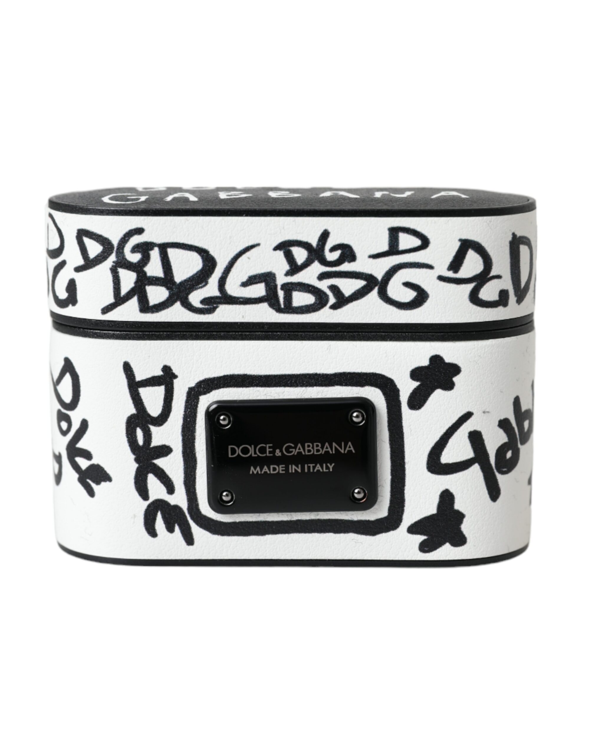 

Чехол Airpods из черной белой кожи с тисненым логотипом Dolce & Gabbana