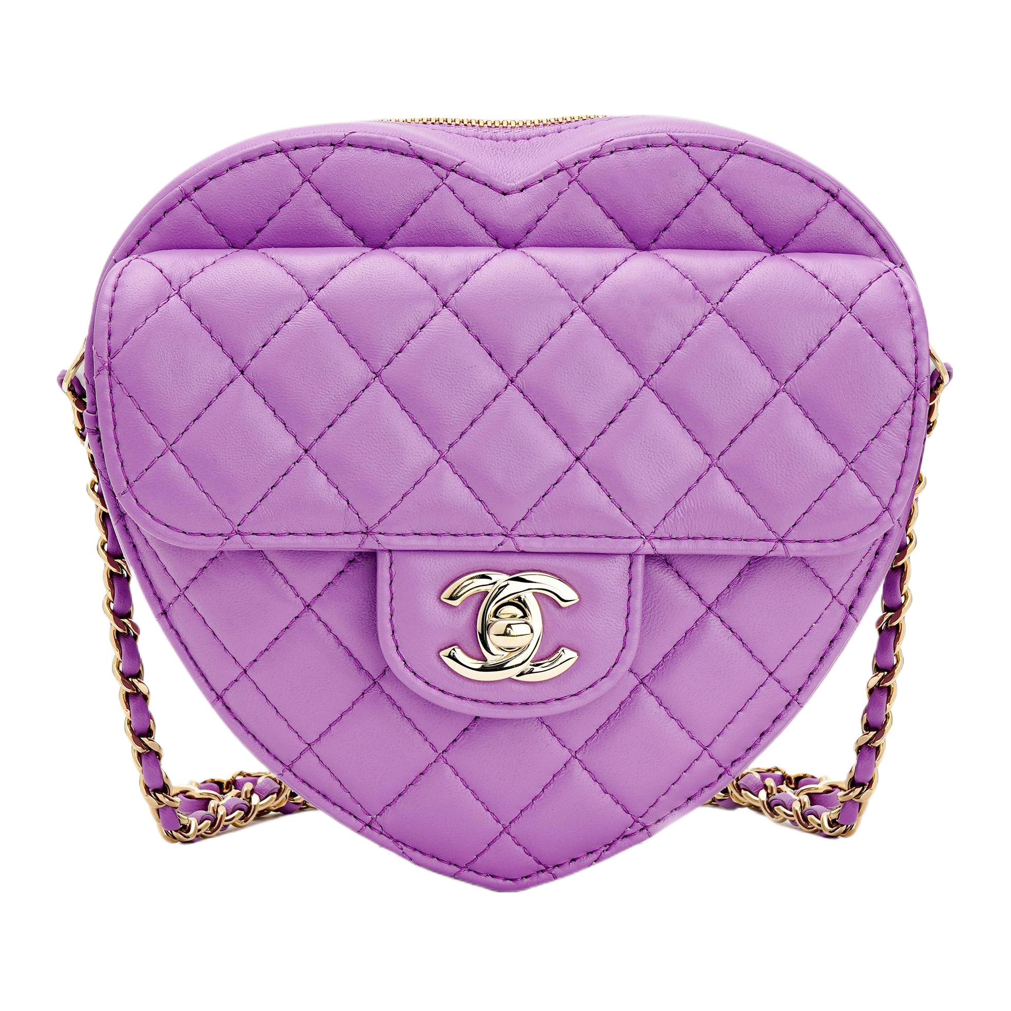 

CHANEL Сумка-сердце из овчины на цепочке через плечо женская фиолетовая