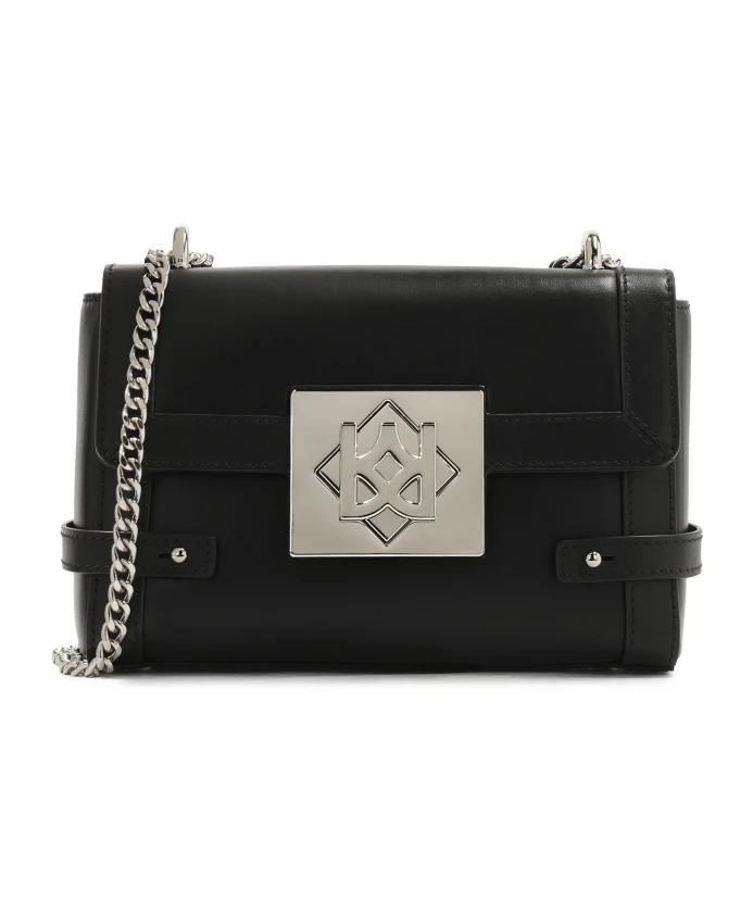 

Черная кожаная сумка на цепочке, прочной конструкции. Kazar, черный