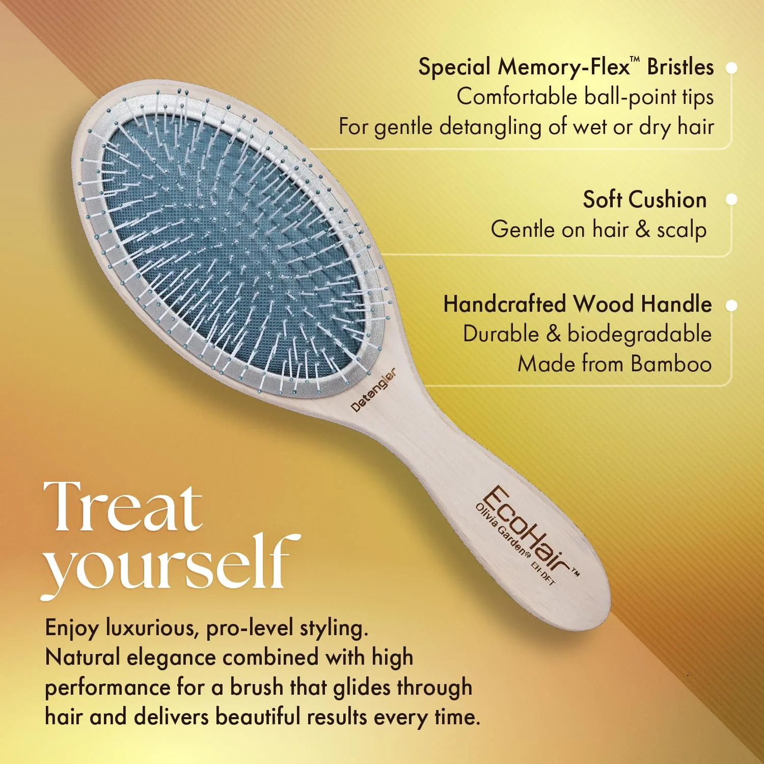 Расческа Olivia Garden EcoHair из бамбукового волокна с лопастями Распутывание (EH-DET), Blue, Silver, White — фото 4