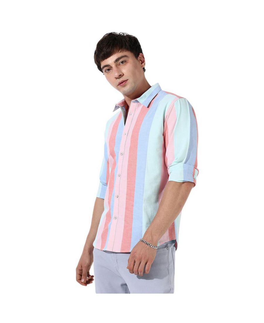 

Мужская разноцветная рубашка в римскую полоску Campus Sutra, Pink
