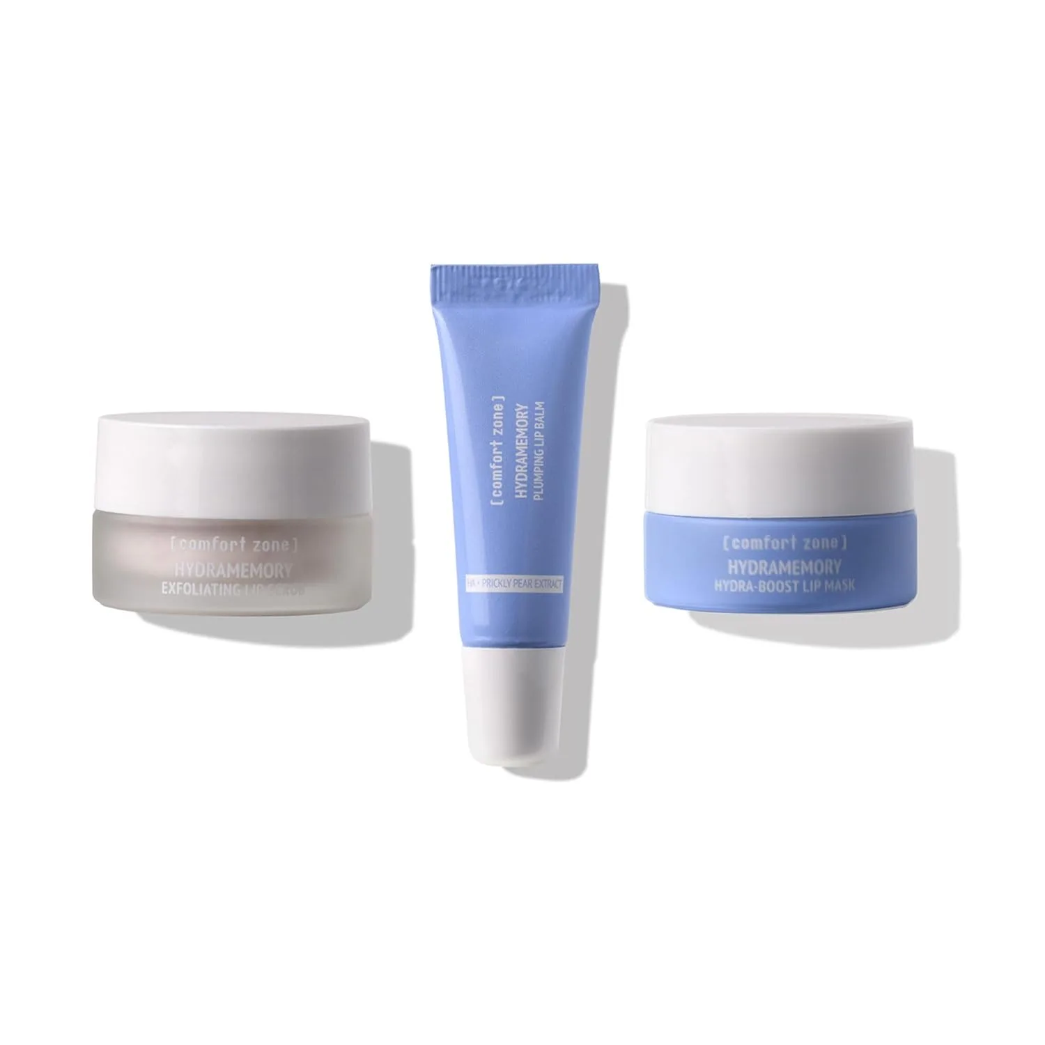 [ comfort zone ] Hydramemory Lip Trio, увлажняющий 3-шаговый уход для губ с бальзамом Plumping Lip Balm, маской Hydra-Boost Lip Mask и скрабом Exfoliating Lip Scrub, 10 мл каждый (набор 3 шт)