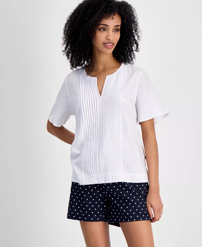 

Женская блузка из льняной ткани с защипами Tommy Hilfiger, белый