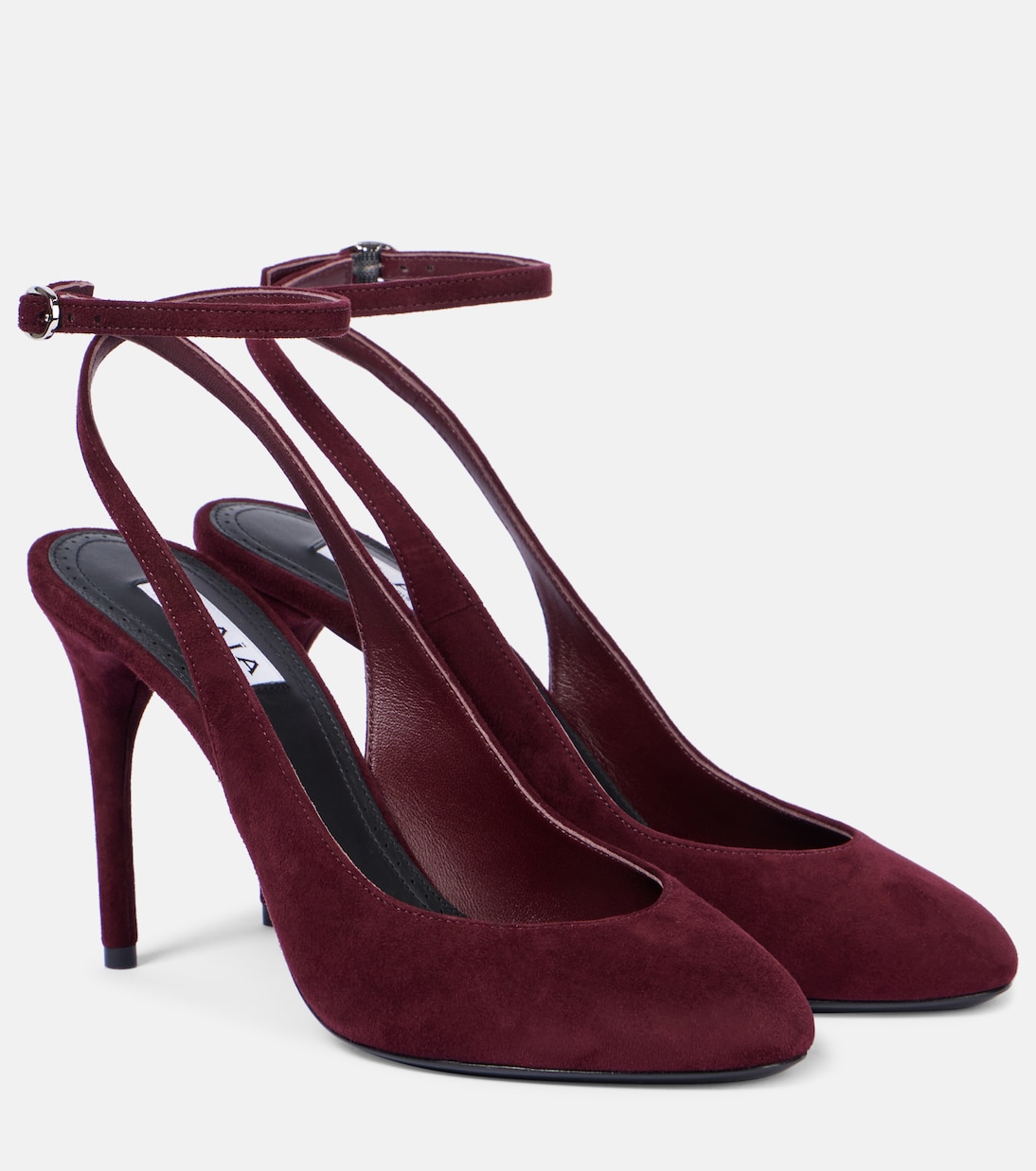 Декорет 90 замшевые лодочки на шпильке с ремешком Alaïa, Rouge Grenat