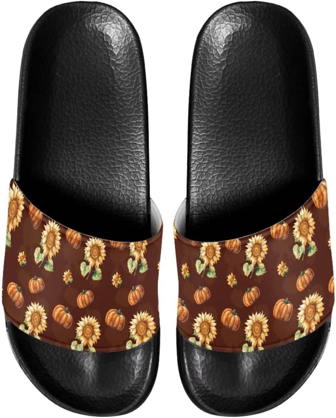 

Повседневные нескользящие шлепанцы для женщин и мужчин, с открытым носком, домашней подошвой, легкие плоские тапочки для ванной и пляжа Annejudy, Sunflower Pattern