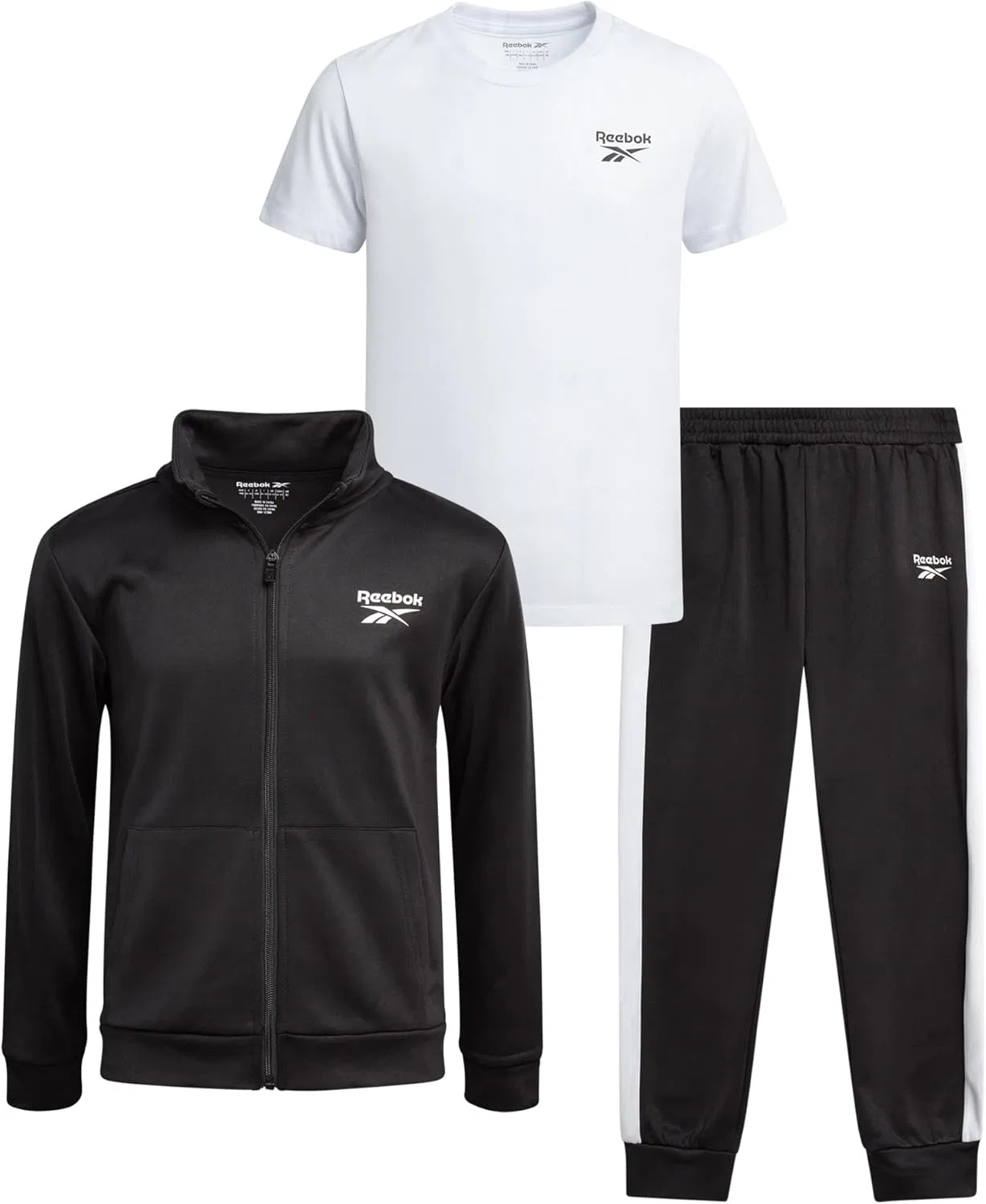 Детский спортивный костюм Reebok, 3 предмета: куртка, футболка, штаны, Black/White