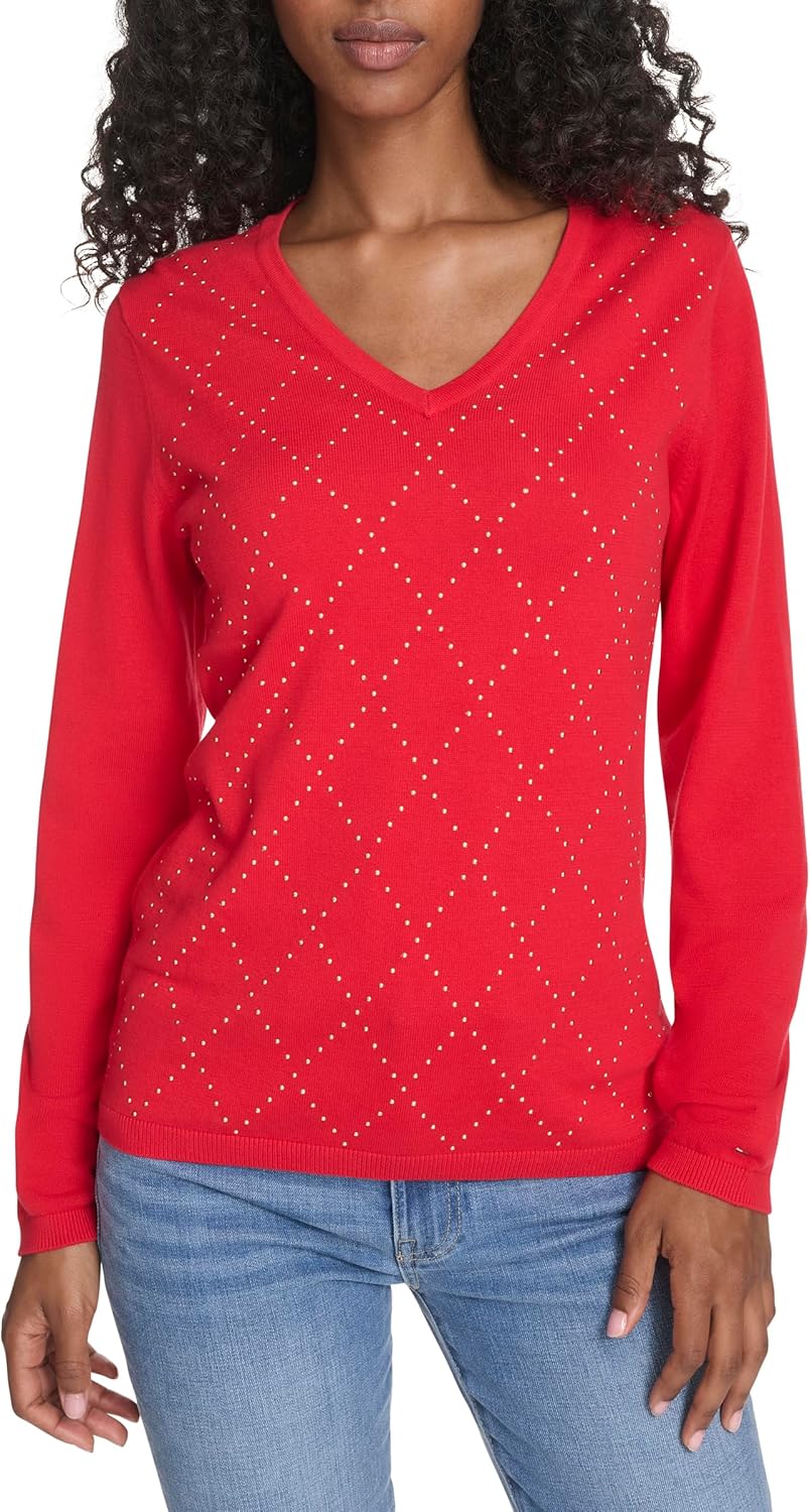 

Женский свитер Tommy Hilfiger Hotfix с длинным рукавом и V-образным вырезом, Scarlet