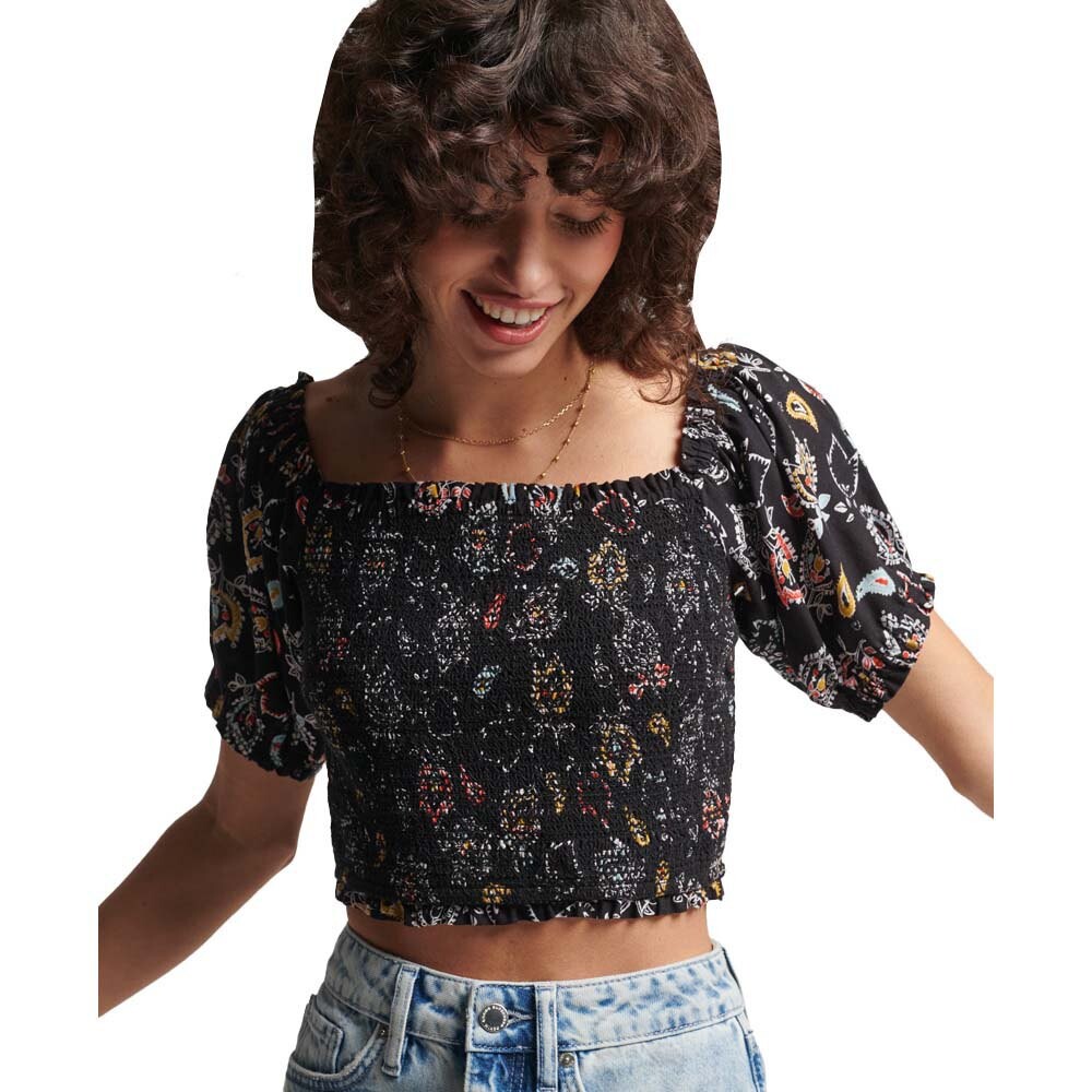 

Топ Superdry Vintage Smocked Crop, черный