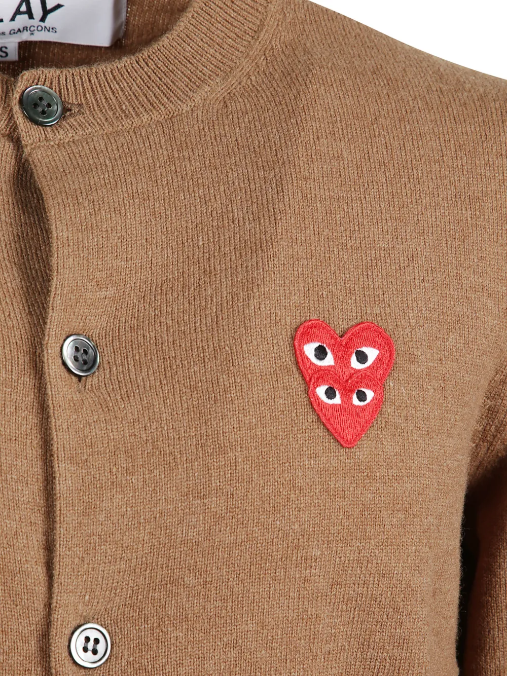 Кардиган из шерсти с аппликацией в виде сердца и на пуговицах Comme Des Garçons Play, коричневый — фото 3