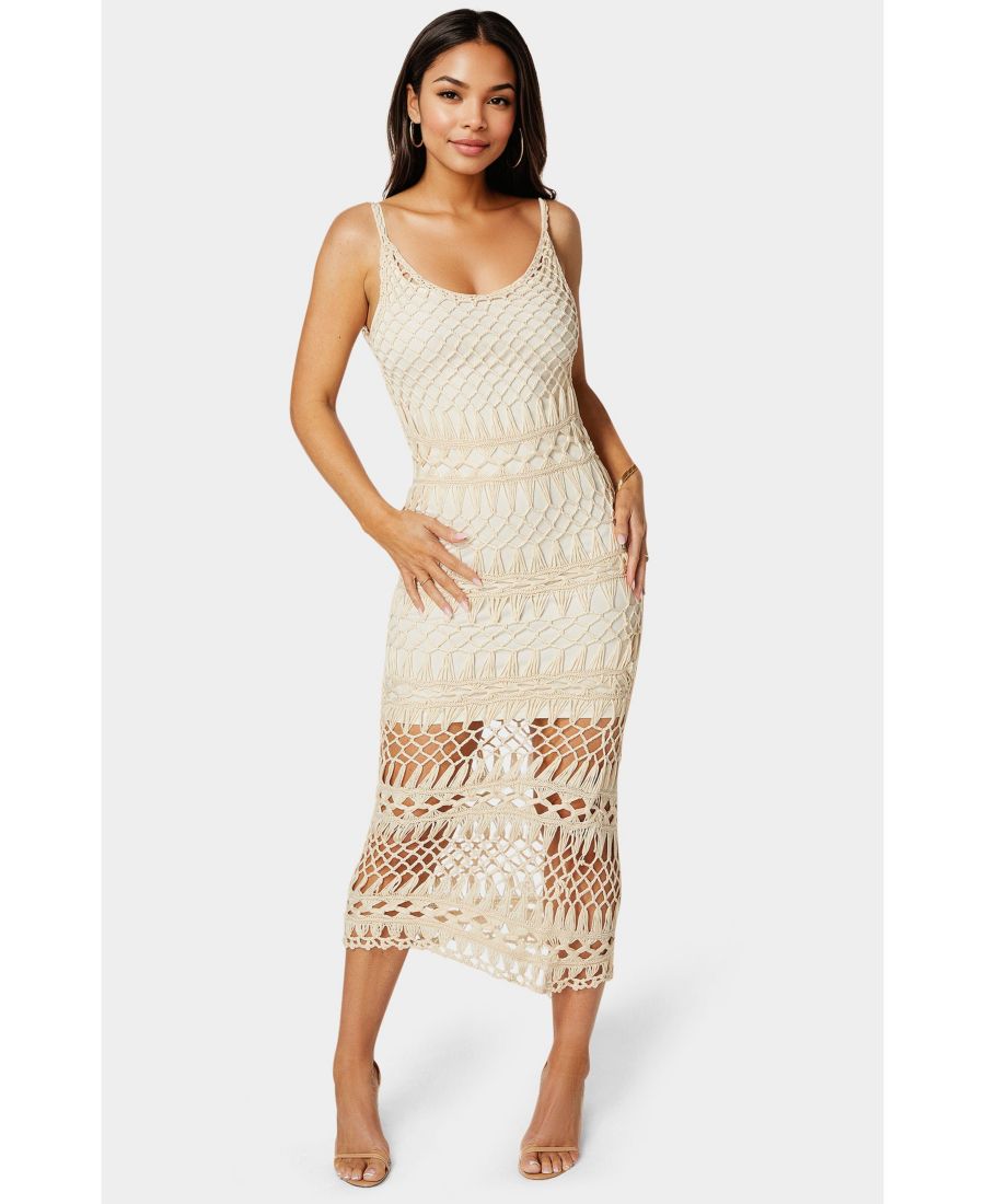 

Женский топ-макси с геометрическим узором, связанный крючком Bebe, Sand