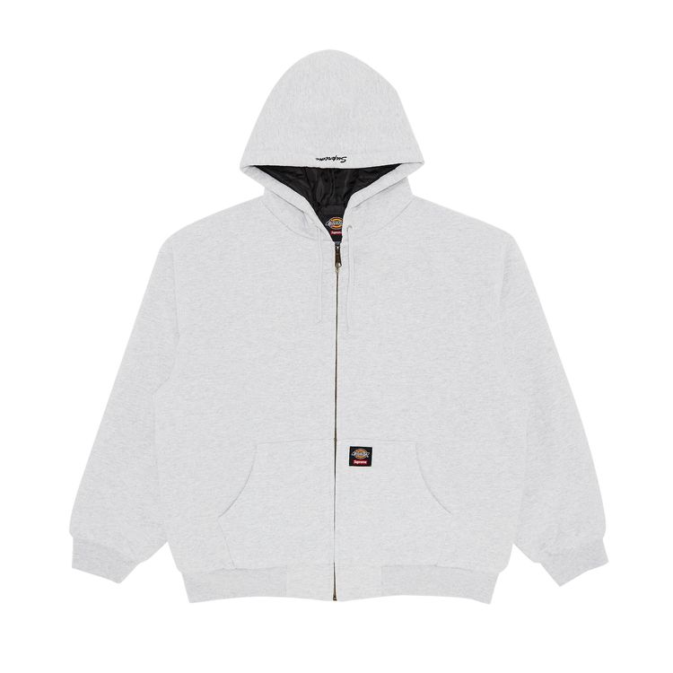 

Толстовка Supreme x Dickies Quilted Lined Zip Up Hooded Sweatshirt Ash Grey, серый