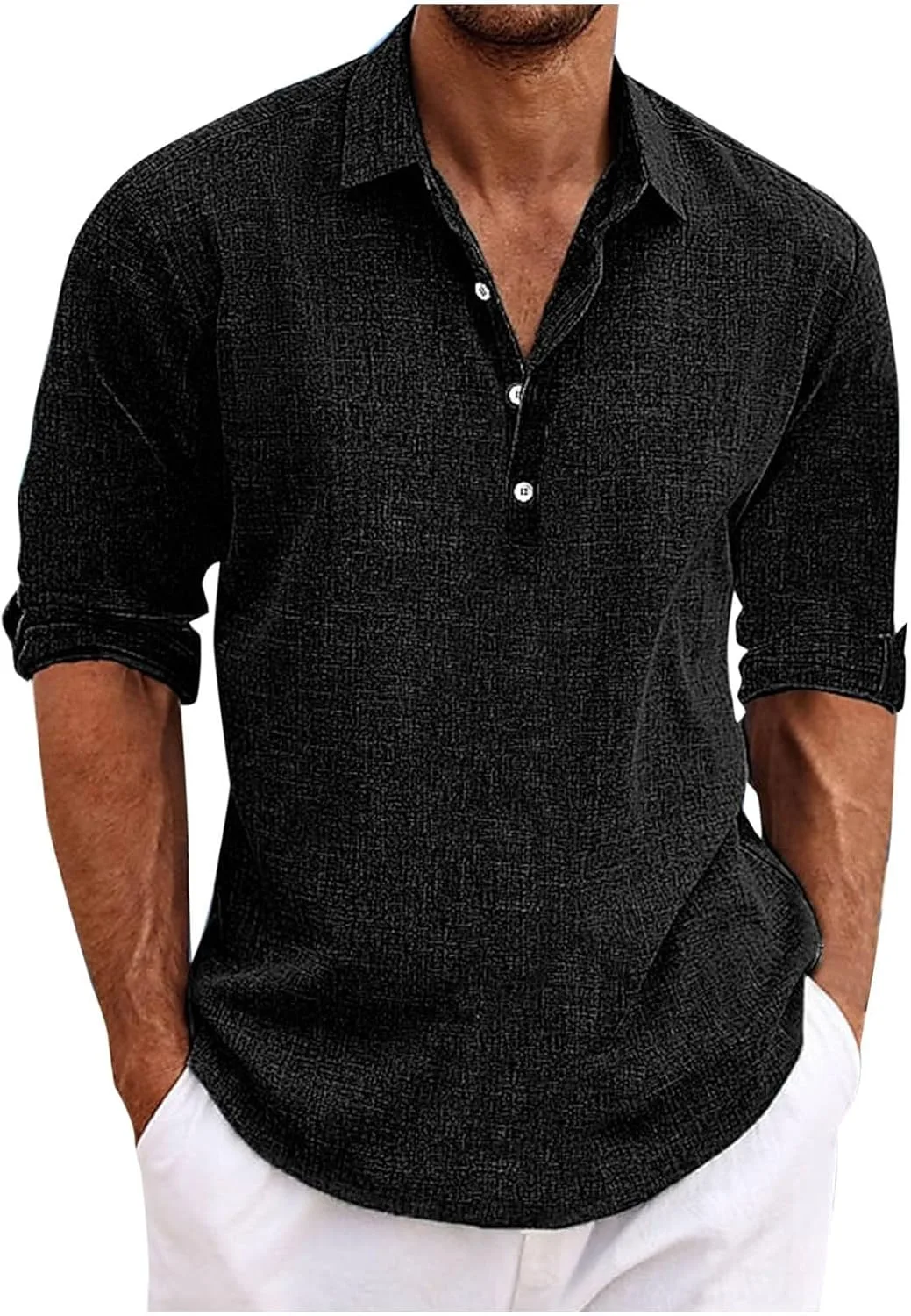 

Мужская повседневная рубашка из хлопка и льна с длинным рукавом