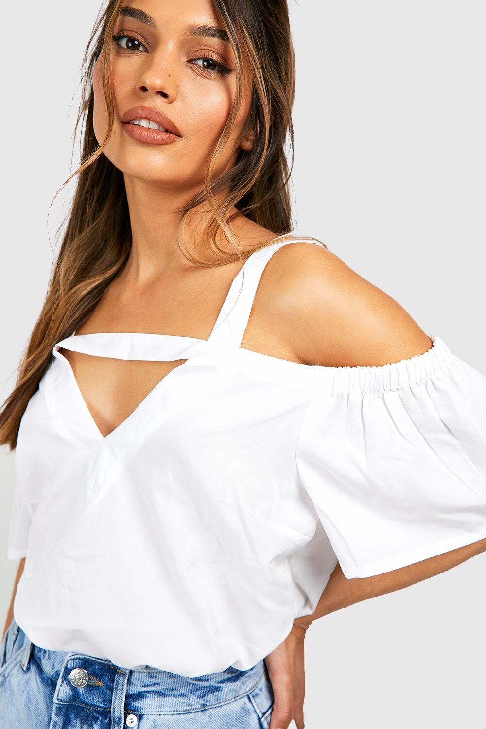

Тканый топ с холодным вырезом на плечах Boohoo, белый