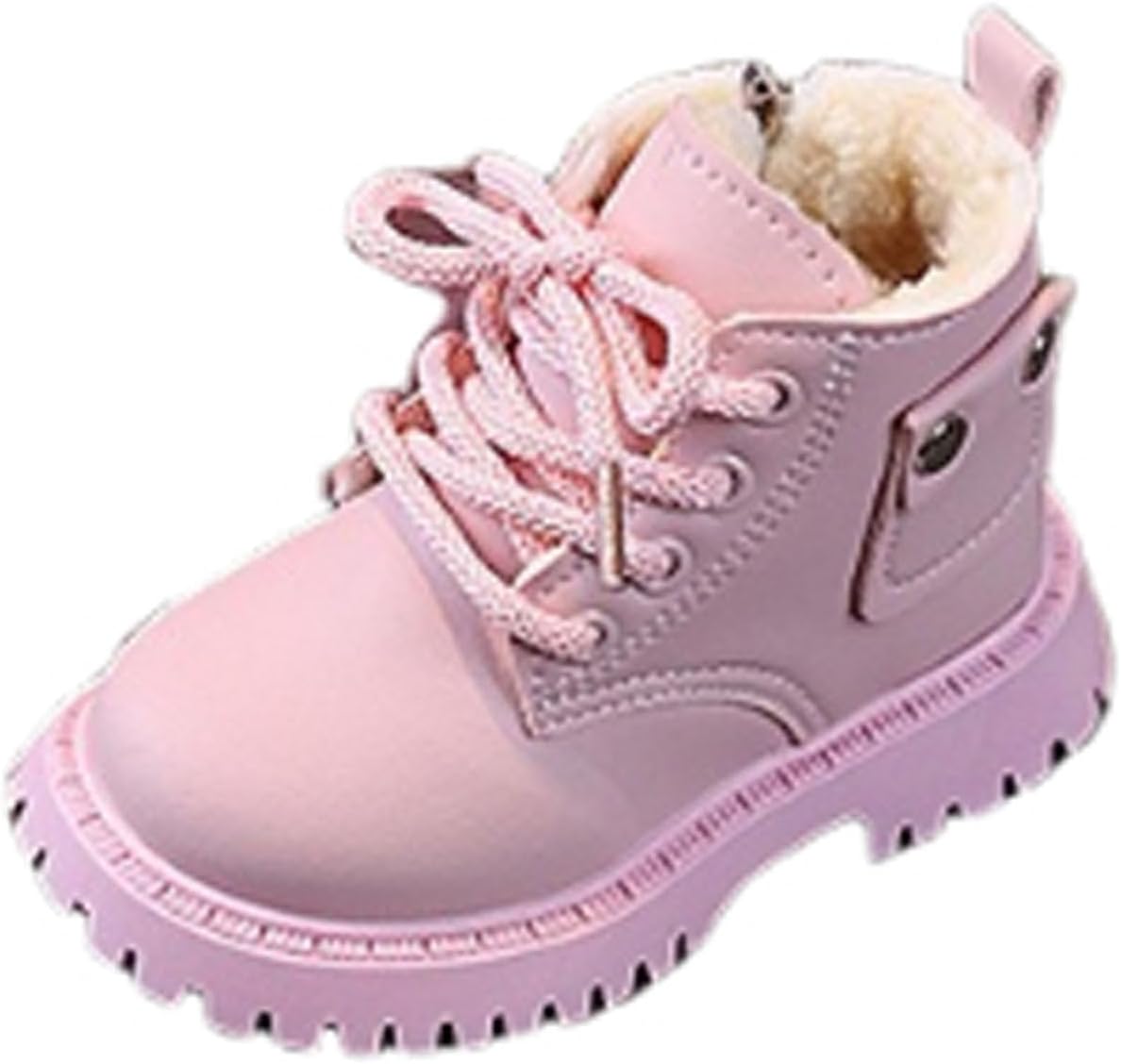 

Зимние сапожки для девочек-подростков с меховой подкладкой, шнуровкой и коротким голенищем, из искусственной кожи, теплые короткие ботиночки для детей 1-6 лет Zzalalana, Pink