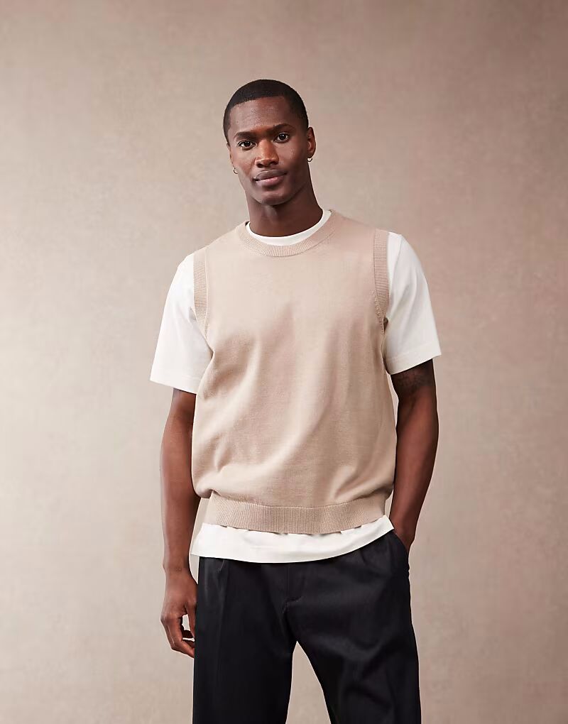 

Свободная легкая трикотажная майка из хлопка ASOS DESIGN в каменном цвете