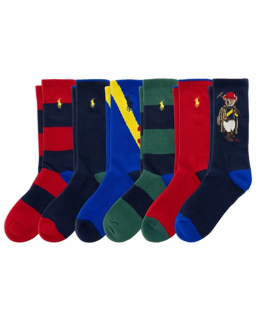 Мужские носки с цветными блоками, набор из 6 пар Polo Ralph Lauren, красный rugby/темно-синий/royal/темно-синий/красный/зеленый rugby