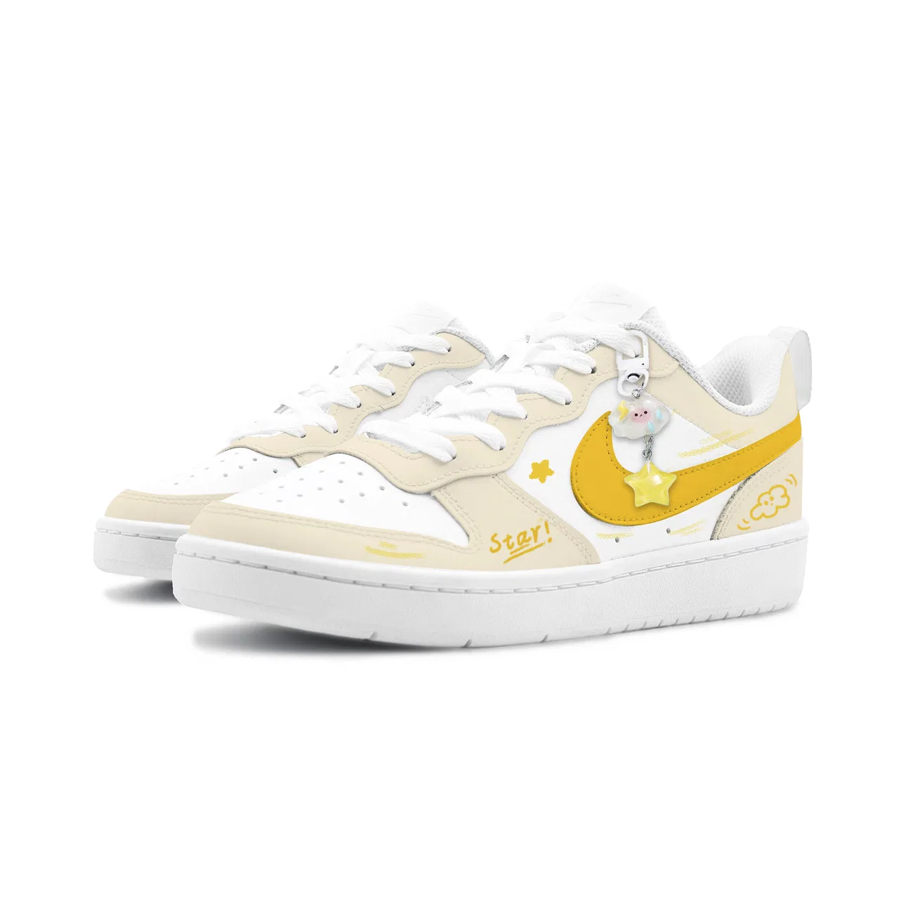 Кроссовки для скейтбординга детские Court Borough Lemon, Creamy Star Whisper Slip Resistant низкие бело-желтые унисекс Nike, White Yellow — фото 4