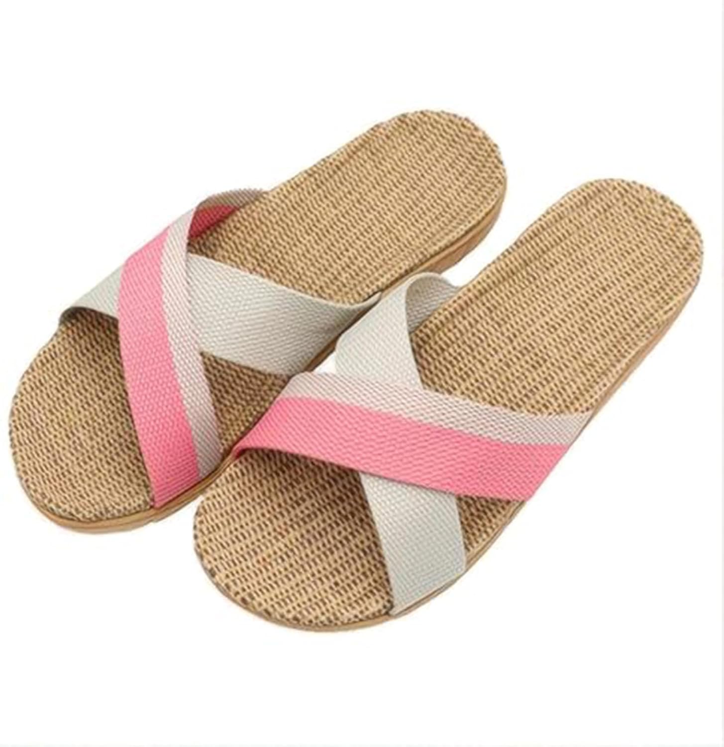 

Летние пляжные обувь Hwayslon унисекс из льна Нескользящие тапочки для дома, розовый