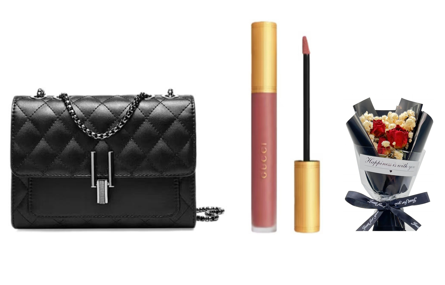 Наборы для макияжа для женщин Gucci, matte #208 formal wear 3.5g+baby's breath bouquet+chanel-inspiкрасный черный check bag — фото 4