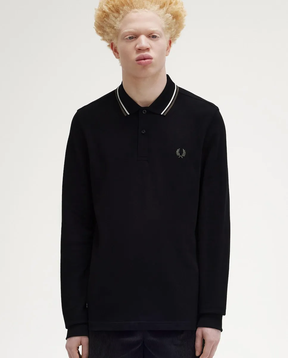 

Мужская рубашка поло из хлопкового пике с длинными рукавами Fred Perry, черный