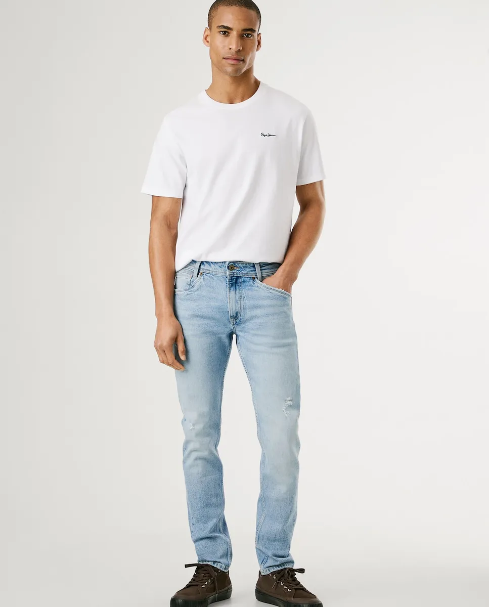 

Мужские джинсы Spike fit с зауженным низом и эффектом потертости Pepe Jeans, светло-голубой