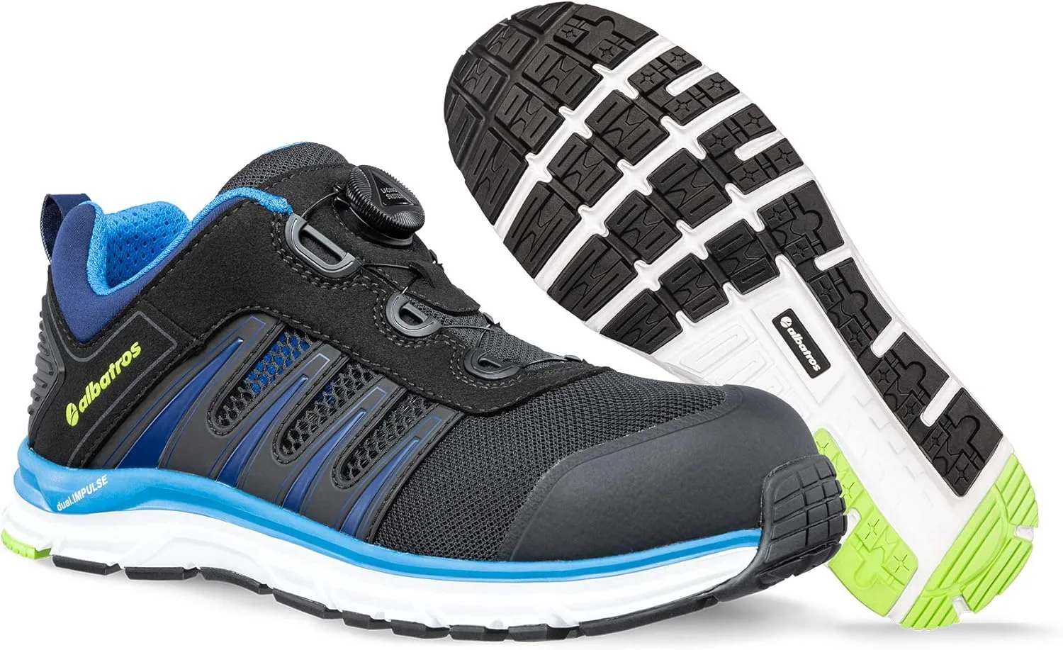 Высококачественные защитные ботинки ALBATROS Breeze Impulse Low Safety Shoes S1P ESD HRO SRA с защитным носком. Стекловолокно, защита от металла, нестабильное электропитание, тепловые, унисекс, черный/синий — фото 2