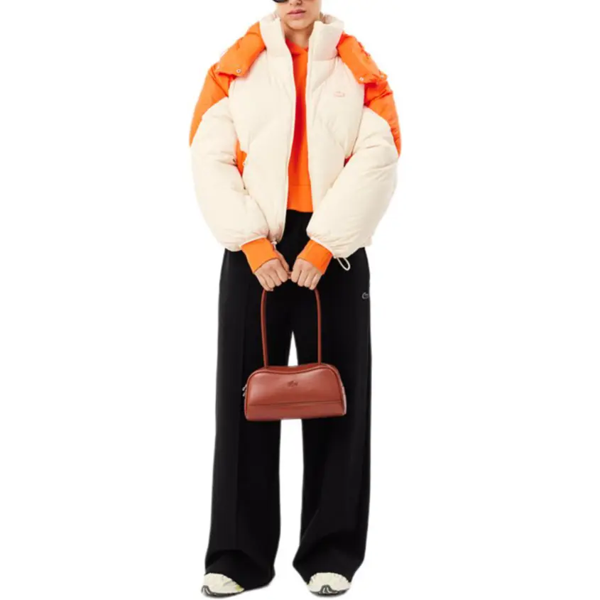 Женская пуховая куртка LACOSTE Ecru/Orange, бежево-оранжевая — фото 4