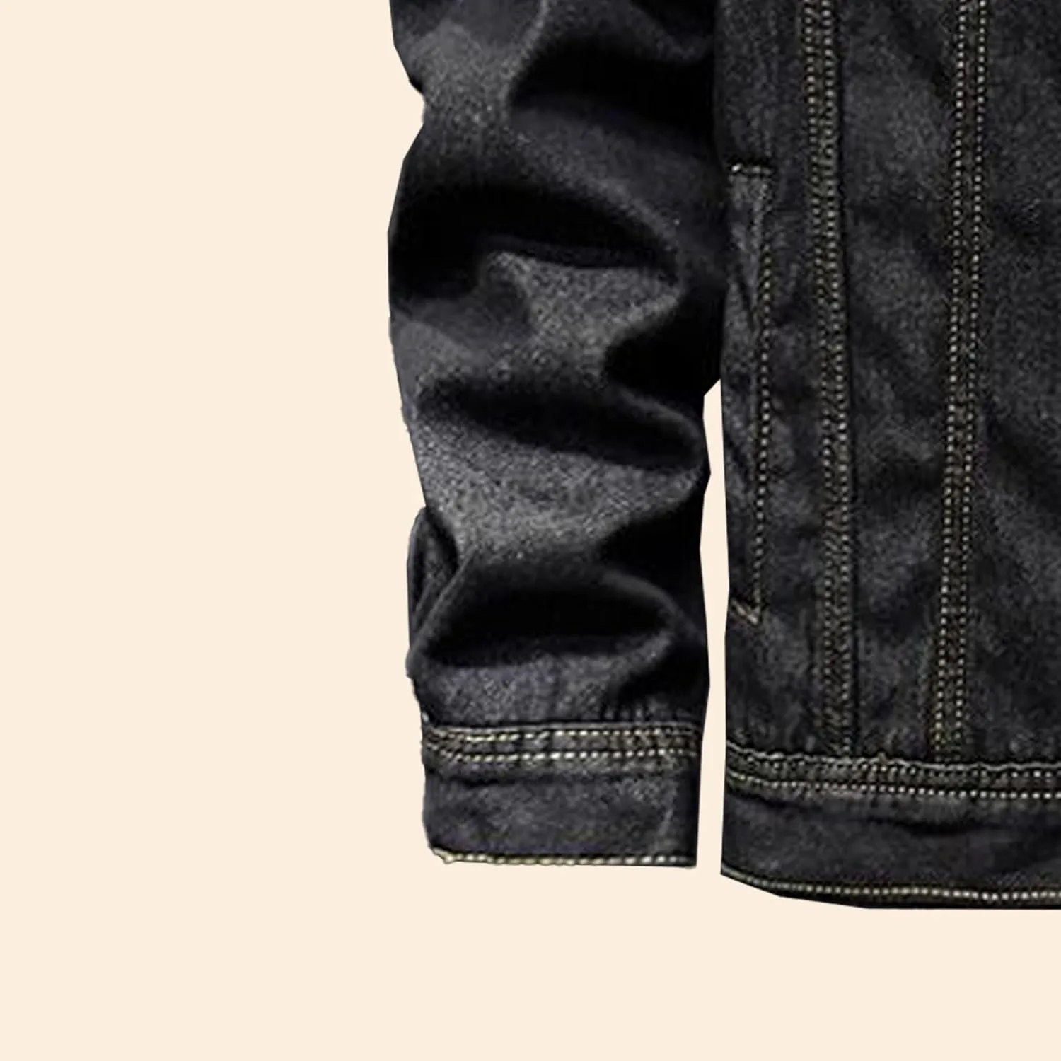 Мужская оверсайз куртка Sherpa Denim зимняя утепленная джинсовая куртка Generic, черный — фото 4