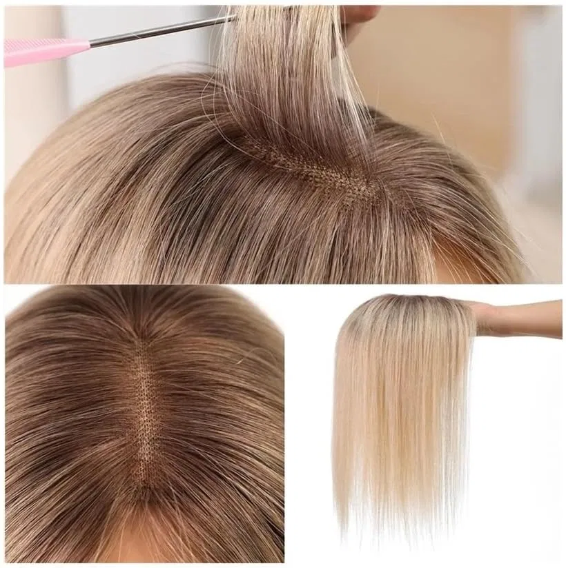 Женский шиньон-топпер из натуральных волос 14 дюймов Ysxxian, Ombre Blonde Mix Brown — фото 3