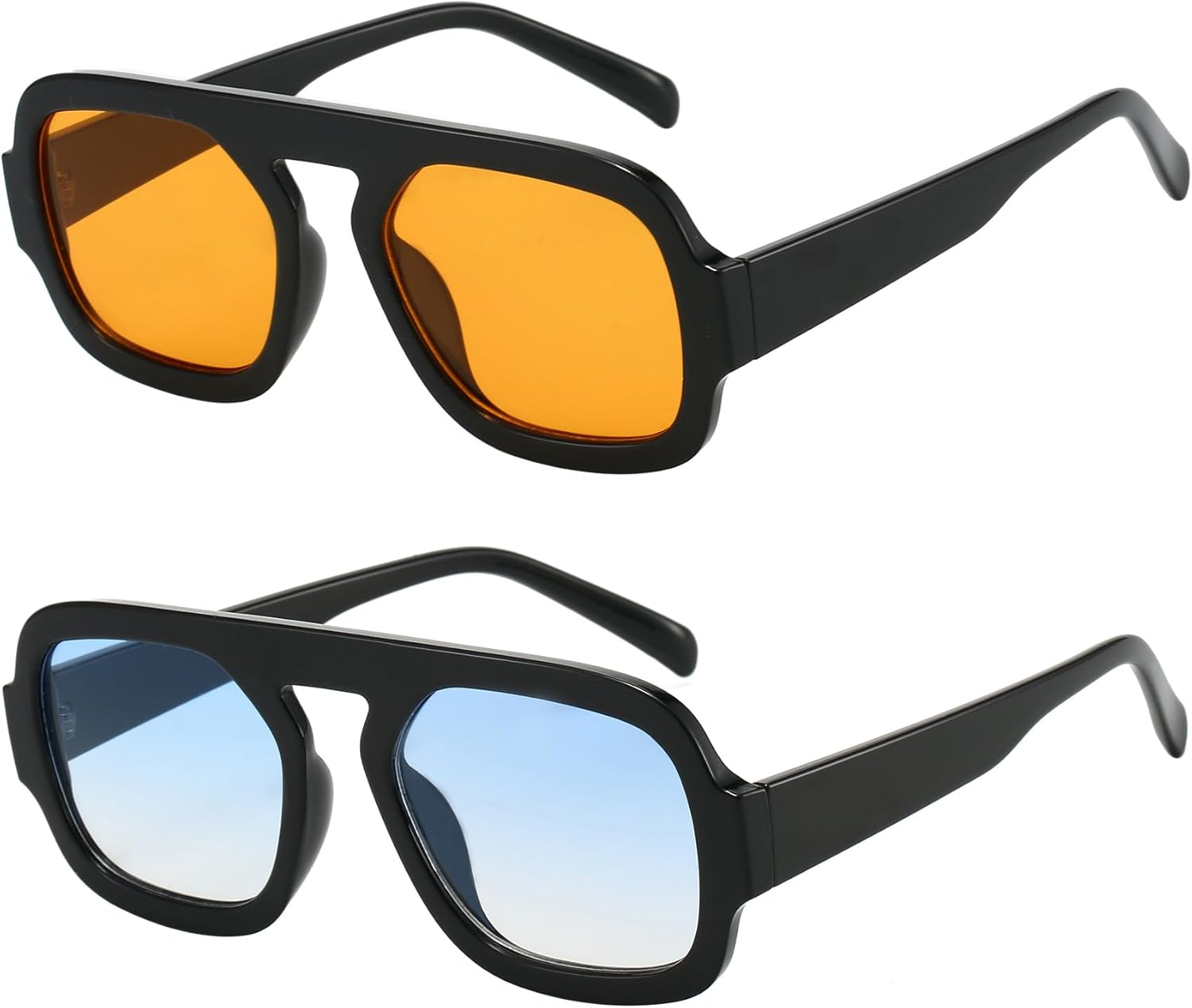 

Модные квадратные солнцезащитные очки-авиаторы для женщин, дизайнерская стильная оправа, винтажные солнцезащитные очки MUNSADE, (2 Pack) Black/Orange+black/Blue Gradient