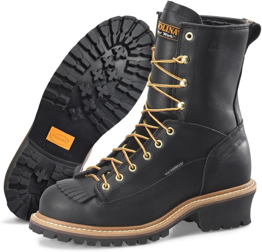 

Мужские рабочие ботинки Carolina 8" Logger - водонепроницаемые с подкладкой Scubaliner, с защитным стальным носком и противоскользящей подошвой, черный