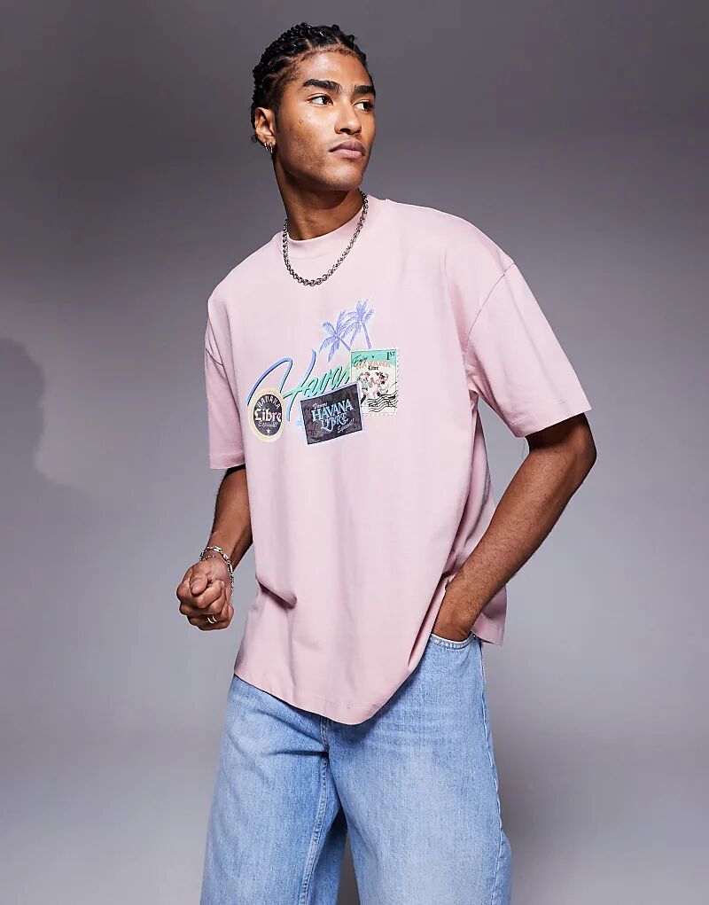 

Футболка свободного кроя ASOS DESIGN с летним принтом светло-розового цвета