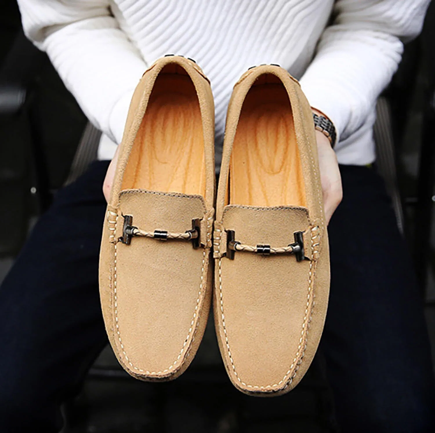 Лоферы классические мокасины Mens Penny Loafers Slip On Shoes, бежевый DAO-UPPSE — фото 2