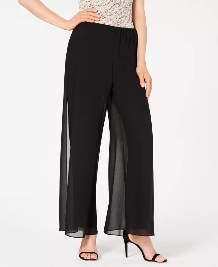 

Узкие брюки прямого кроя с накладными деталями Petite Straight-Leg Overlay Pants Alex Evenings, черный
