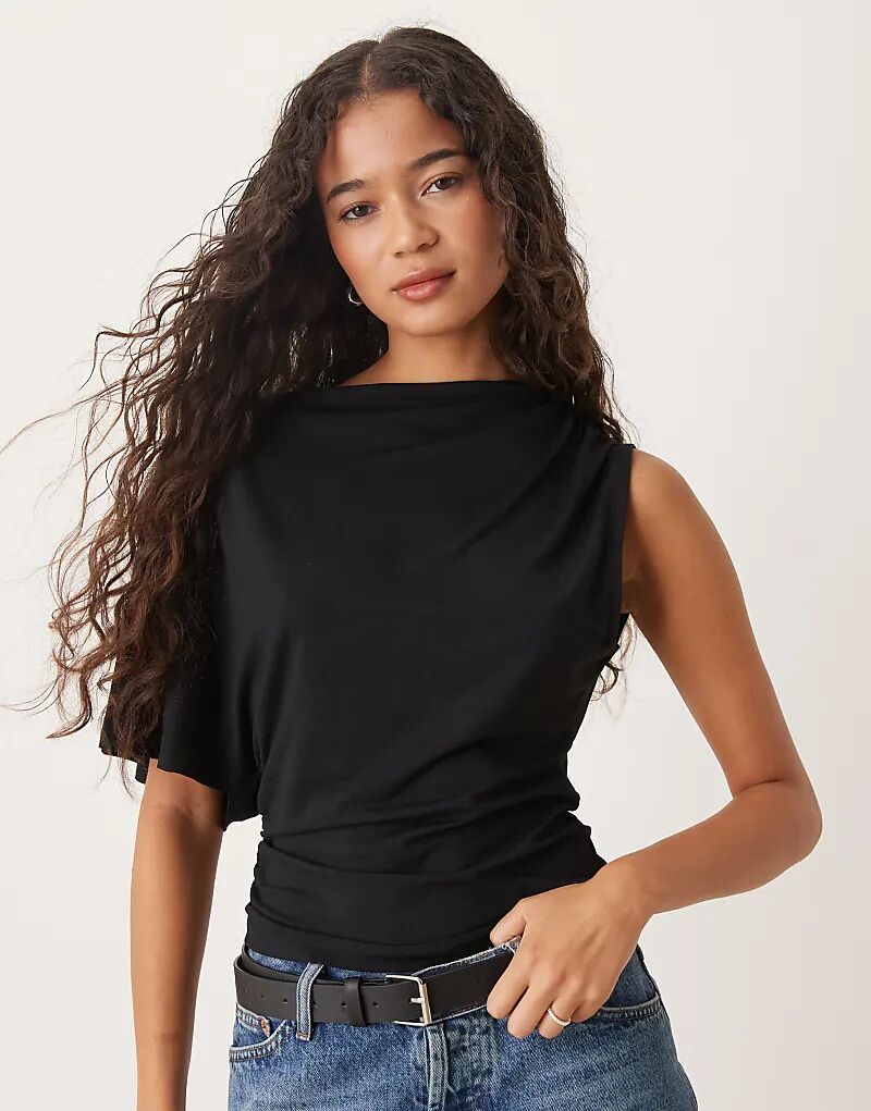 

Топ-накидка на одно плечо ASOS DESIGN из купро-ткани темно-серого цвета