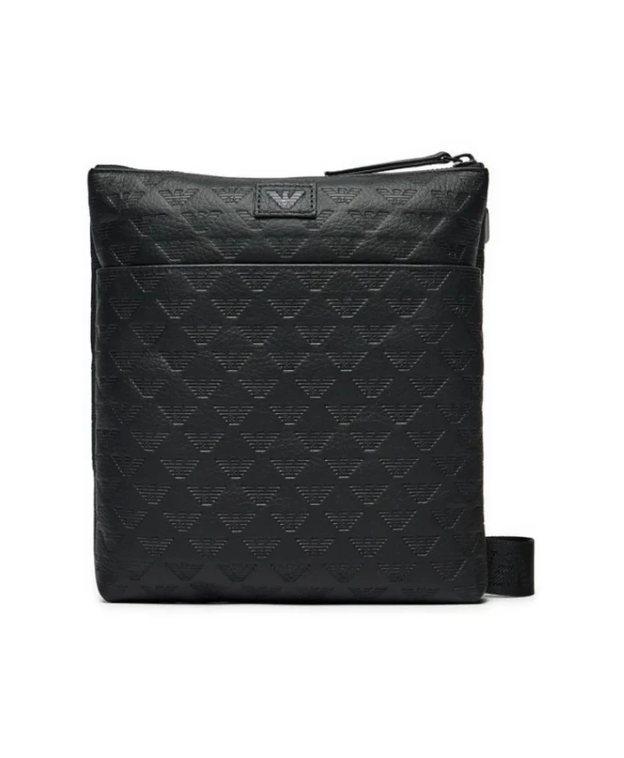 

Плоская кожаная сумка с тисненым изображением орла по всей поверхности. Emporio Armani, черный