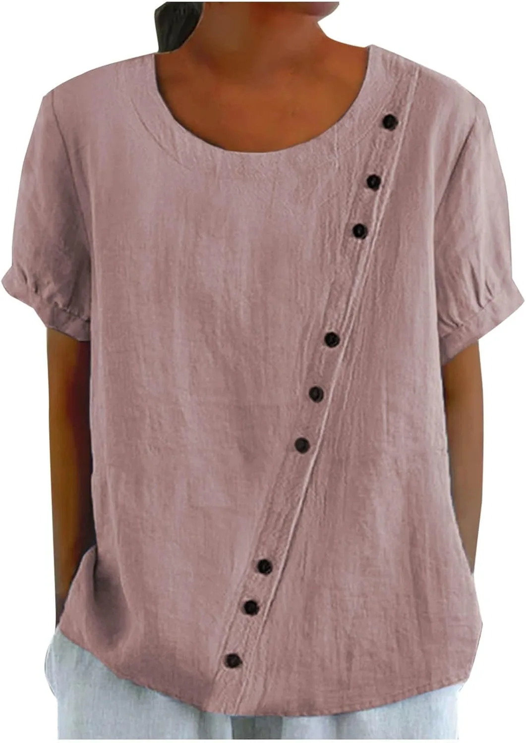 

Женская блузка с круглым вырезом и коротким рукавом, Casual, Linen AKTCVVJ